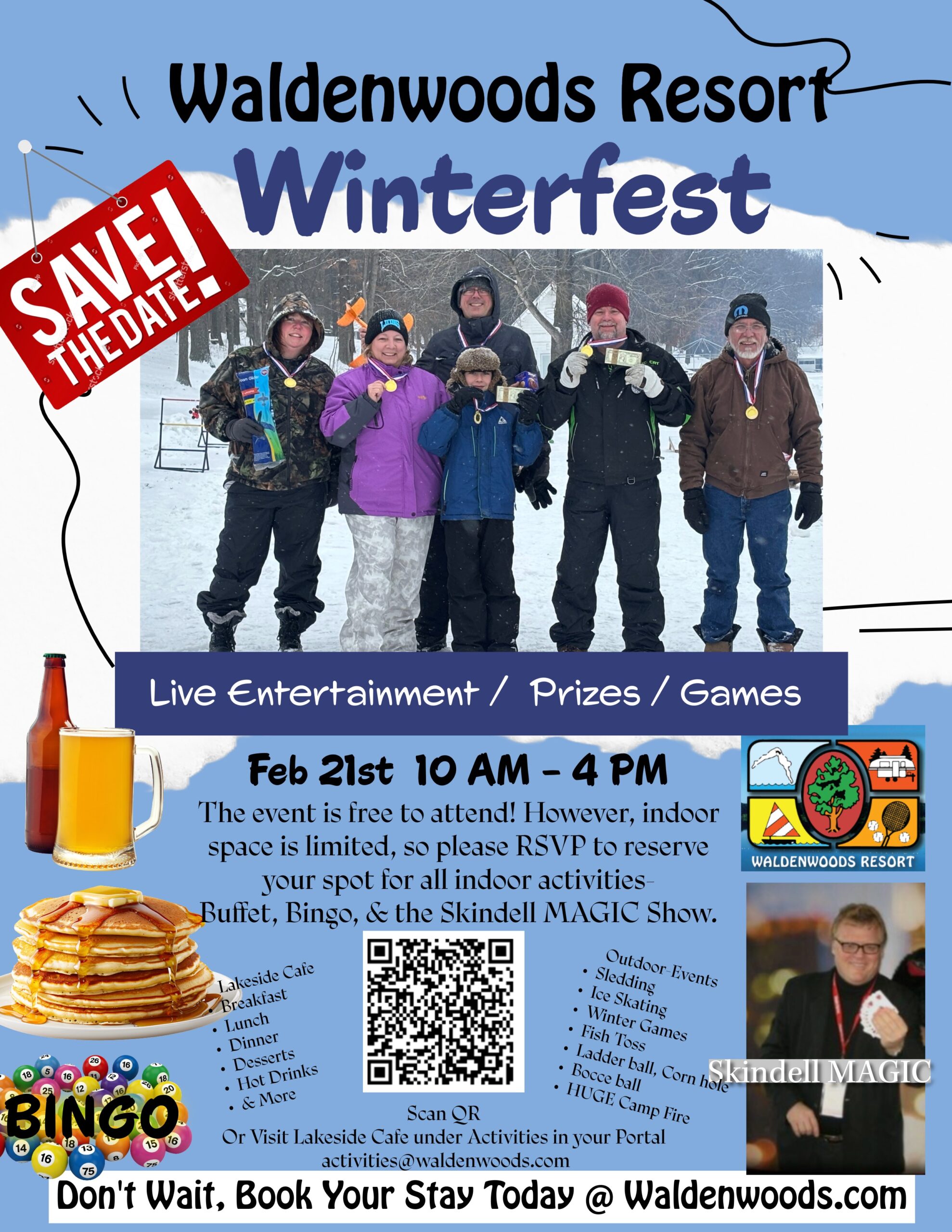 Winterfest 2026 Flyer at Waldenwoods Resort - featuring wristbands, event details, activities, and family fun in Michigan winter!
